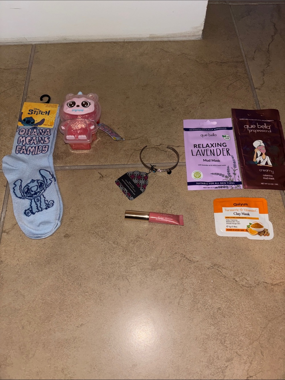Bundle 7 items socks slime bracelet lip gloss 3 mud mask